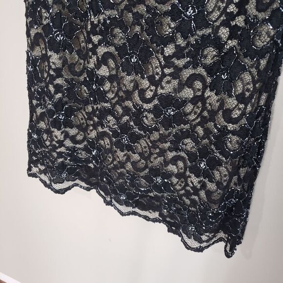 Etoile Size 12 Large Black Cream Beaded Sheath Lace Dress with Spaghetti Straps - Picture 3 of 13